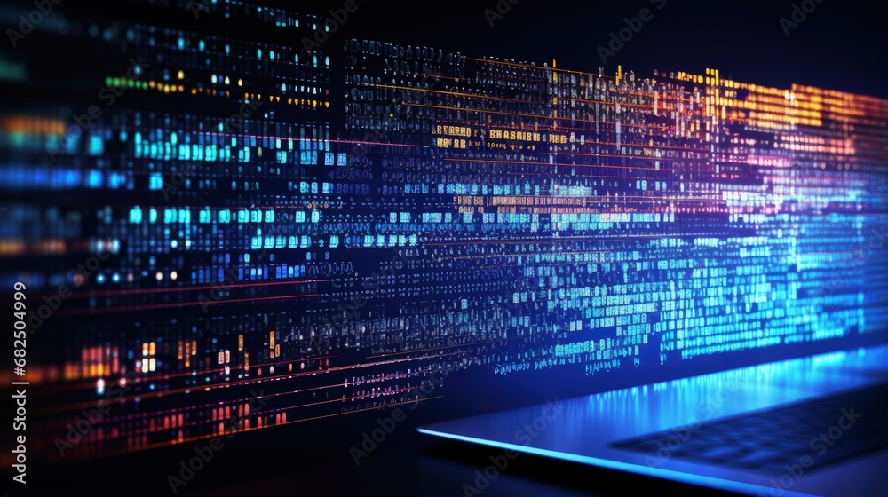Leinwandbilder Application web source code on monitor. Big data concepts working in cyberspace environment. Code on dark background. Mobile app developer. Code of javascript language on white background