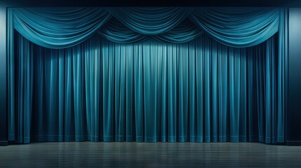Blue closed curtain in a theater
