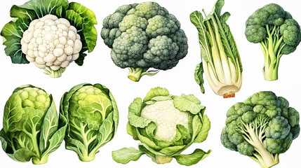 variety of cabbages broccoli, white cabbage, and cauliflower