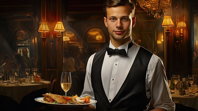 Waiter ready to service at party