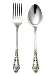 Silverware a fork and a spoon top view in an isolated and transparent PNG in a Cusine-themed, photorealistic illustration. Generative ai