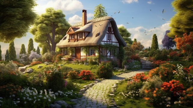 Picture of beautiful village house with garden