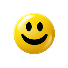 Fototapeta premium a yellow smiley face button, classic happy face, front view in an isolated and transparent PNG in a Cheerful-themed, photorealistic illustration. Generative ai