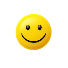 a yellow smiley face button, classic happy face, front view in an isolated and transparent PNG in a Cheerful-themed, photorealistic illustration. Generative ai