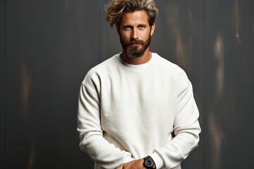 Fototapeta premium Mockup of a Sweatshirt creamy white with man an Austrian