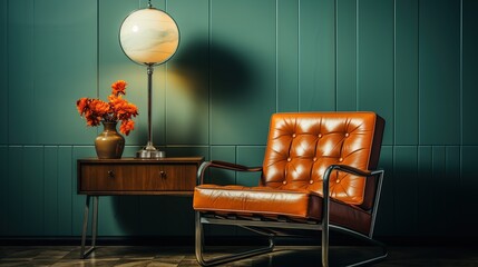 Retro furniture design interior decor, architecture interior. Professional photography, blending nostalgic with clean minimalist vintage background.
