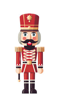 a Nutcracker toy soldier in flat color graphics in an isolated and transparent PNG in a Christmas-themed, photorealistic illustration. Generative ai