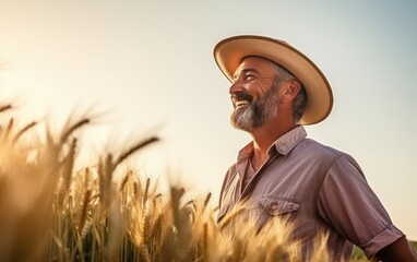 A farmer is inspecting his fields