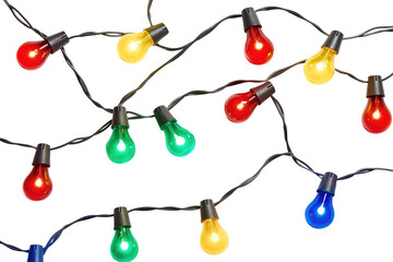 String of christmas lights isolated on white background