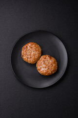 Delicious fresh fried minced fish cutlets with spices and herbs