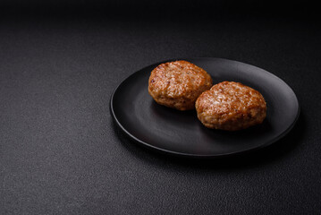 Delicious fresh fried minced fish cutlets with spices and herbs