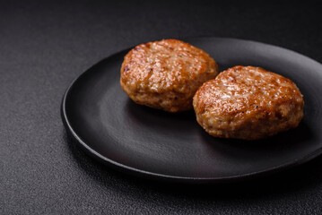 Delicious fresh fried minced fish cutlets with spices and herbs