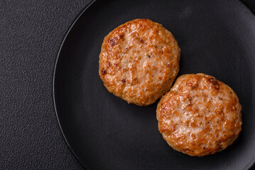 Delicious fresh fried minced fish cutlets with spices and herbs