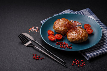 Delicious fresh fried minced fish cutlets with spices and herbs