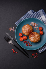 Delicious fresh fried minced fish cutlets with spices and herbs