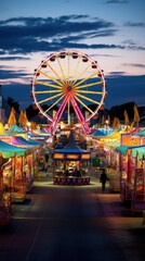 thrill of carnival rides, with bright lights and a bustling carnival atmosphere in the background.