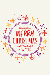Hand drawn snowflakes. Christmas greeting card with decorations. Vector illustration