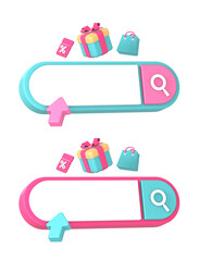 3d searching bar with pointer and online shopping icon illustration for UI UX web mobile apps social media ads design