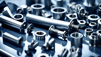 Close-ups of industrially manufactured metal parts for industry after production - Illustration