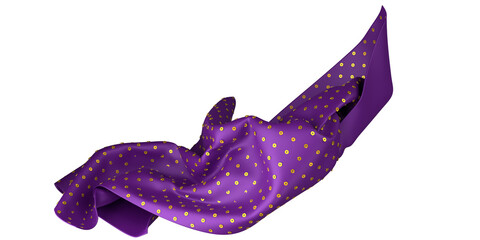 silk fabric with embroidery design element, 3d render layered cloth flying in the wind.Waving satin cloth isolated on transparent PNG background 