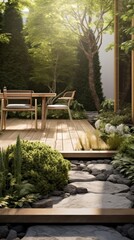 Obraz premium garden that blends natural elements with modern design, featuring a stone pathway