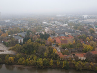 Fototapeta na wymiar Aerial view of town of Pazardzhik, Bulgaria