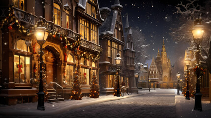 christmas scenery 3d image, in the style of dark orange and light gold