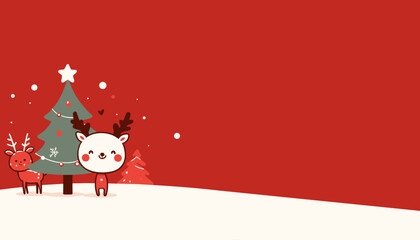 Illustration of a deer for a Christmas card postcard greetings on a red background minimalist © Galeno
