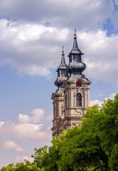 The towers of the Cathedral of St. Teresa of Avila. Subotica, Serbia.