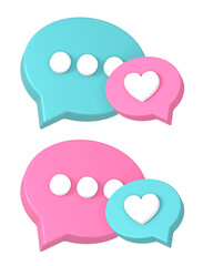 3d online chat bubble with love or heart icon illustration for UI UX web mobile apps social media ads design