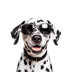 Cool Dalmatian Dog in Sunglasses: A Happy Black and White Canine Ready for Summer, Isolated on Transparent Background, PNG
