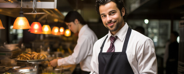 Portrait of a Food Service Manager: Orchestrating Quality Dining Services. - obrazy, fototapety, plakaty