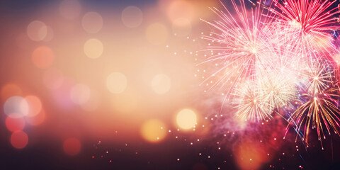 Fireworks at New Year and copy space - abstract holiday