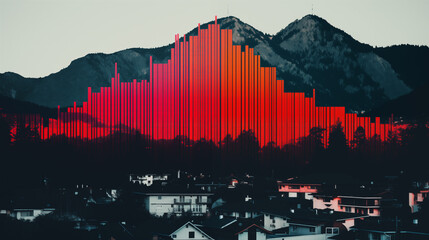 Abstract Mountain Skyline with Digital Red Overlay