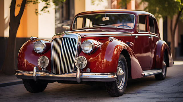 Fototapeta Classic vintage car front angle, pristine condition