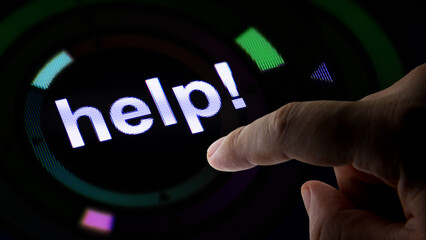 Help! in the black display. 3D Illustration.