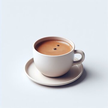 Hot fresh cup of coffee with beans and steam isolated on white background generative ai