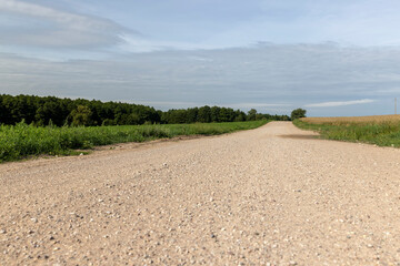 Fototapeta na wymiar sandy highway in the field in the summer
