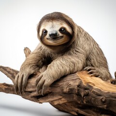 a sloth on a loga sloth on a log - obrazy, fototapety, plakaty