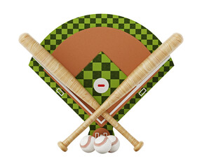 Baseball field and equipment  on transparent background