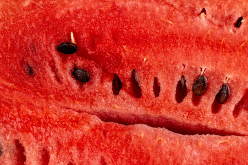 red and juicy pulp of ripe watermelon close-up