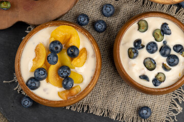 ripe blueberries and fresh creamy yogurt