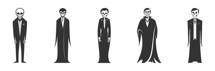 Set of vampire sceleton icons isolated on white background. Halloween vector illustration.