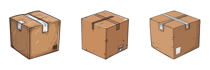 Cartoon cardboard boxe. Vector illustration