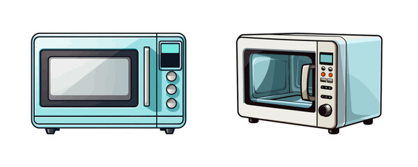 Cartoon microwave isolated on a white background. Vector illustration - obrazy, fototapety, plakaty