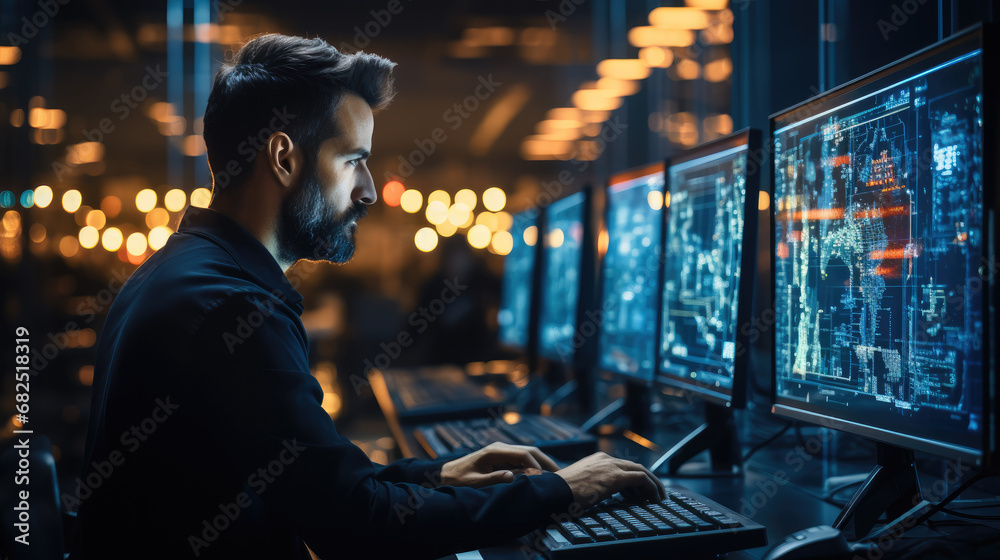 Leinwandbilder Software developer working with computer for coding script or cyber security.