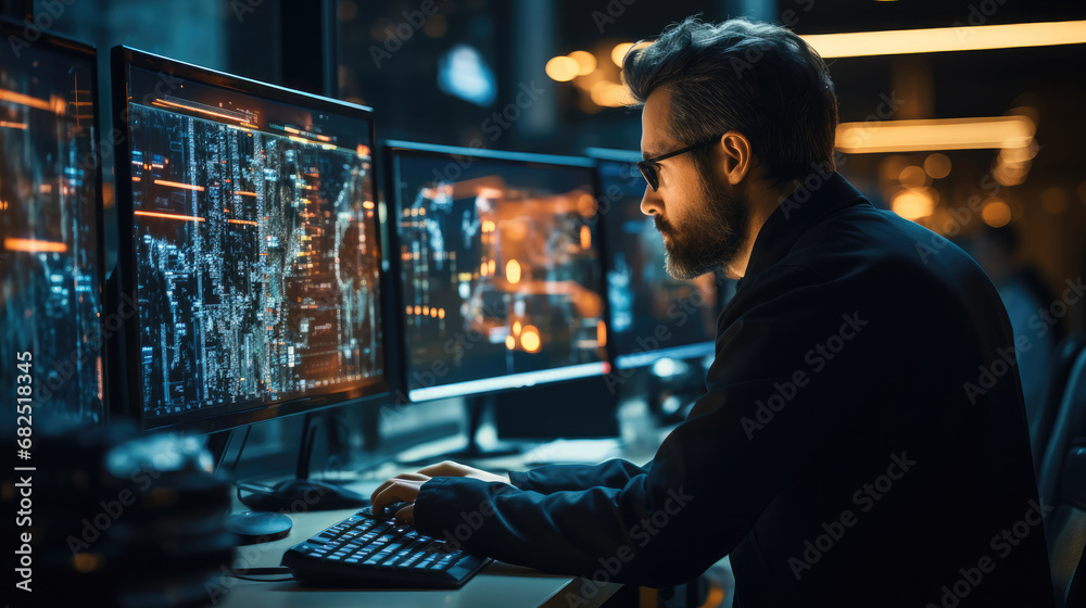 Leinwandbilder Software developer working with computer for coding script or cyber security.