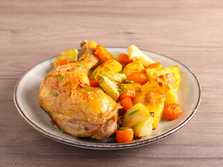 chicken leg with roast vegetables