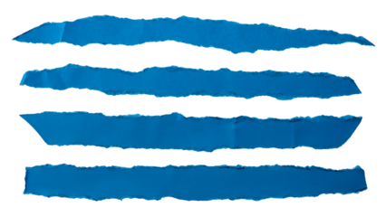 Torn ripped blue craft paper pieces isolated on transparent background