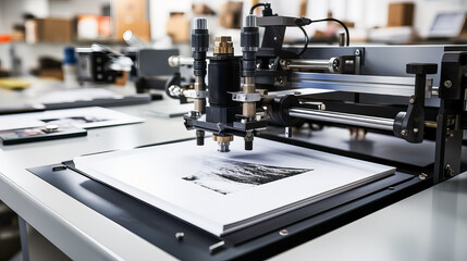Fototapeta na wymiar 3d illustration of printing machine in modern printing factory. 3d rendering. Generative AI technology.